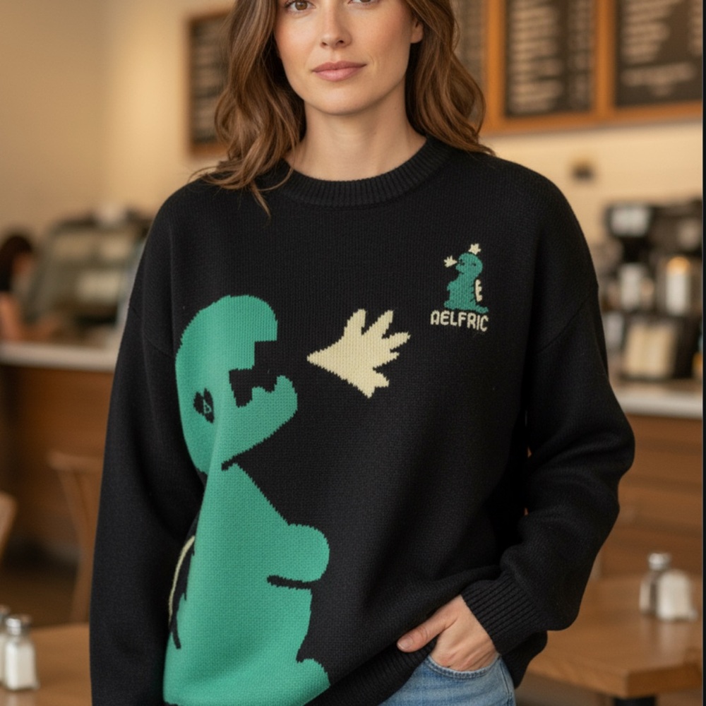 Aelfric Eden Black and Green Dinosaur Sweater